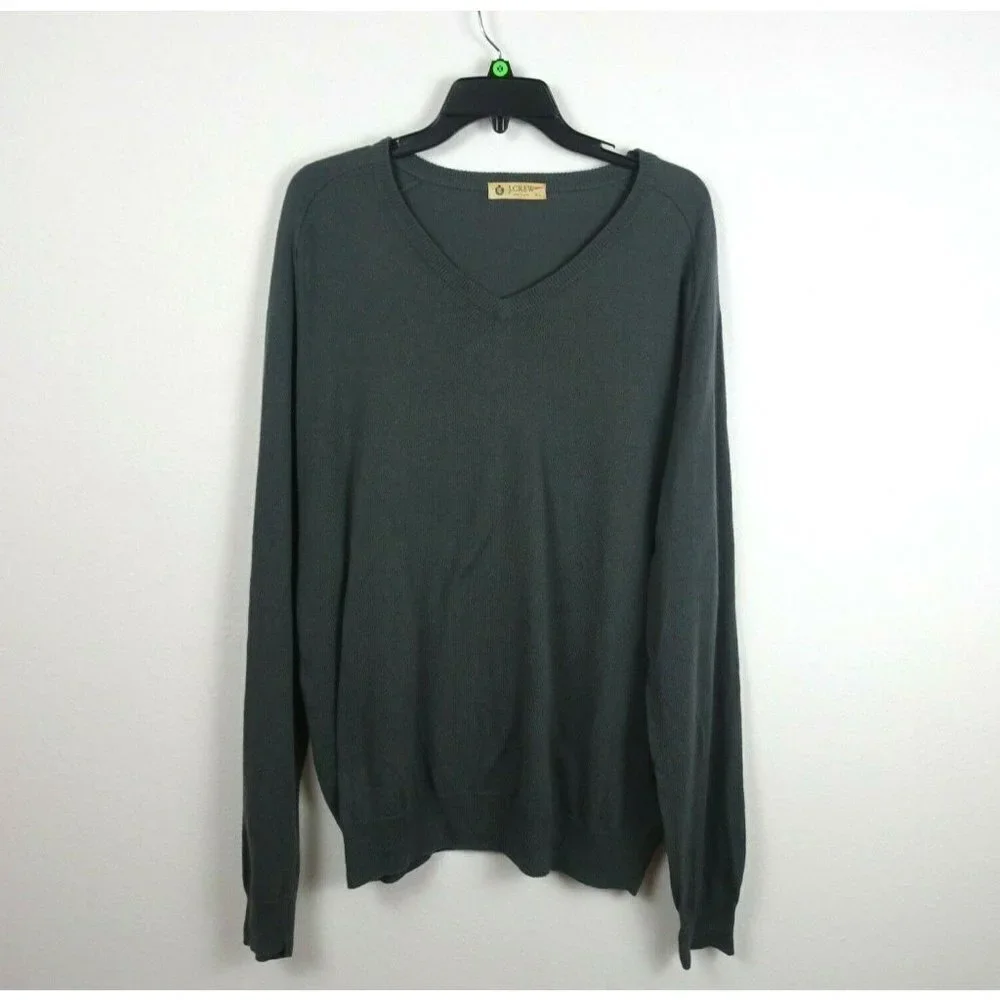 J. Crew Men's Sweater V-Neck Cotton Cashmere Gray Pullover Preppy Long Sleeve XL